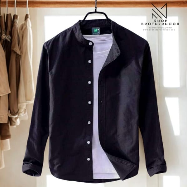 Casual shirt- Band Collar-Black