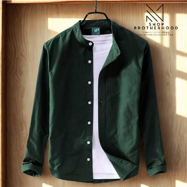 Casual shirt- Band Collar-Green