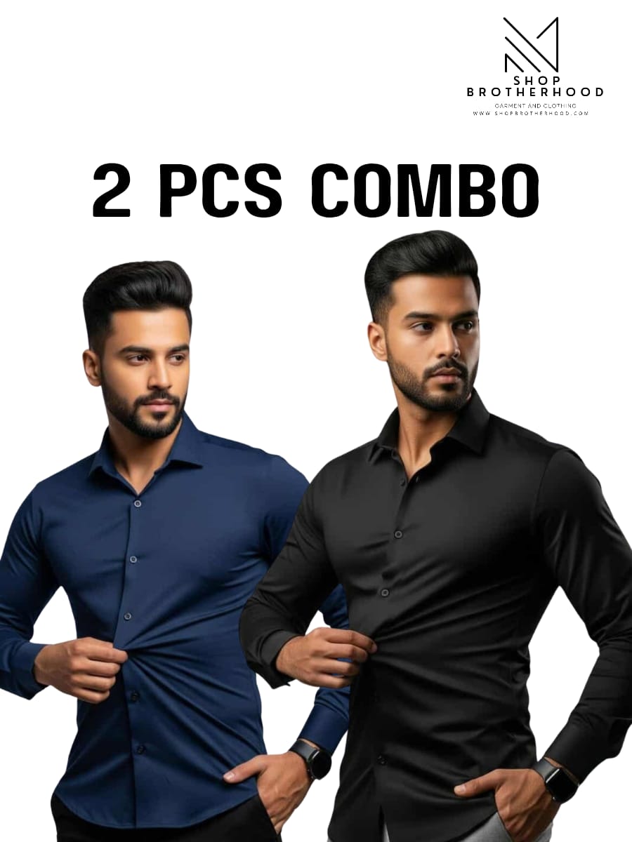 2 Pcs Formal Shirt Combo - Full Sleeve- Navy Blue, Black